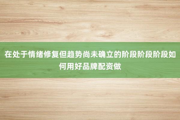 在处于情绪修复但趋势尚未确立的阶段阶段阶段如何用好品牌配资做