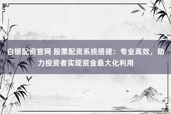 白银配资官网 股票配资系统搭建：专业高效，助力投资者实现资金最大化利用