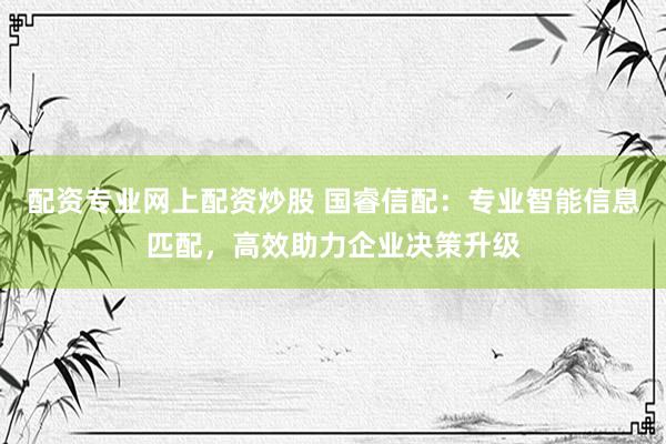 配资专业网上配资炒股 国睿信配：专业智能信息匹配，高效助力企业决策升级